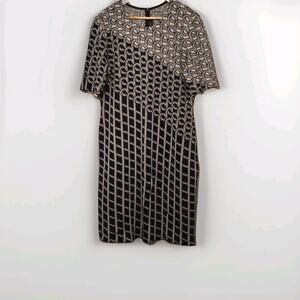 St. John Black Label Lightweight Wool Navy Geometric Pattern Knit Sheath Sz 16